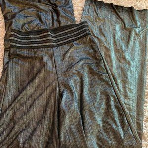 Silver Metallic Bell Bottom Pants